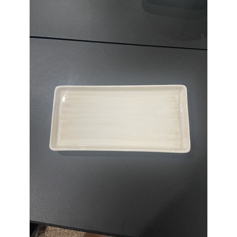 Boston Warehouse Ceramic Rectangular‎ Serving Tray Cream w/tan streaking accent